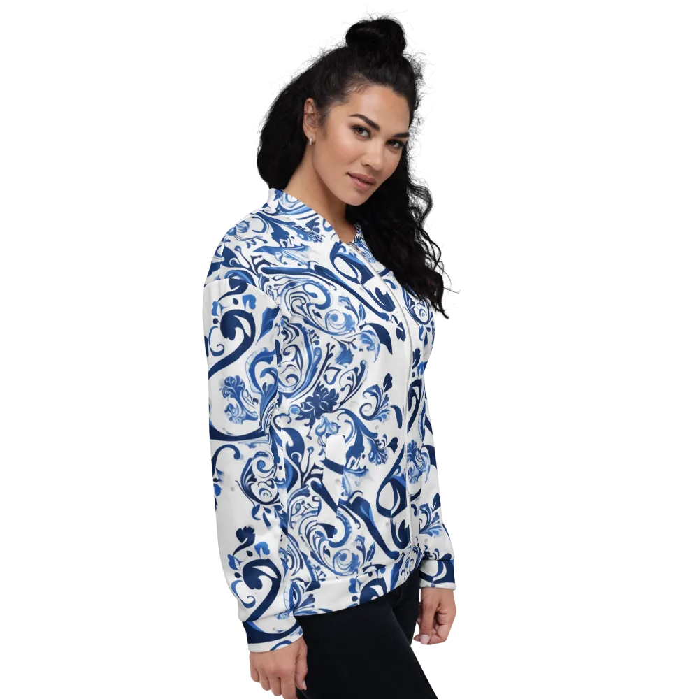 Blue Porcelain Dance on Bomber Jacket — Right