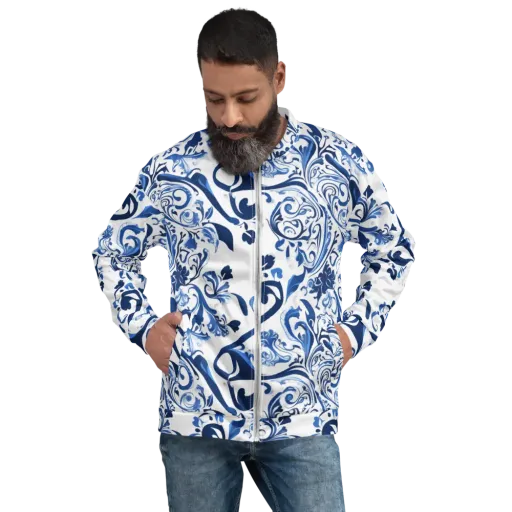 Blue Porcelain Dance on a Bomber Jacket