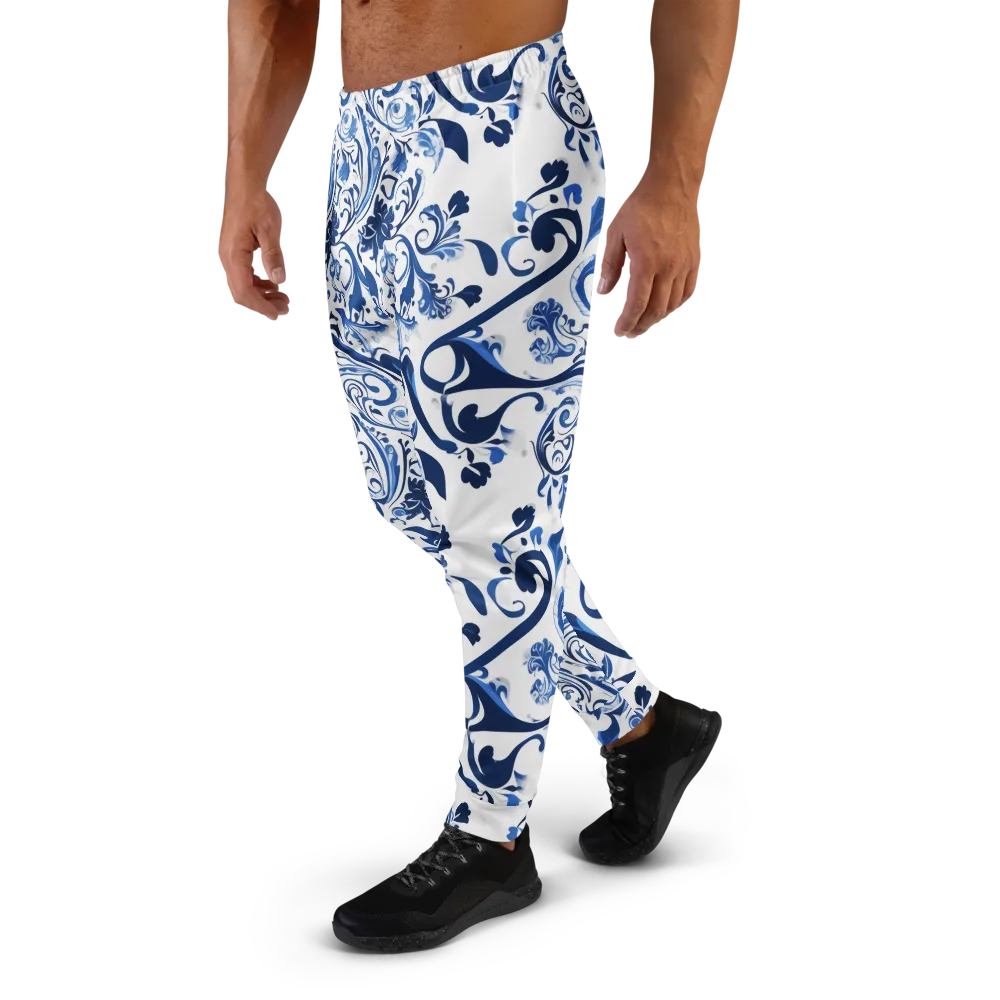 Blue Porcelain Dance on Men's Joggers — Left
