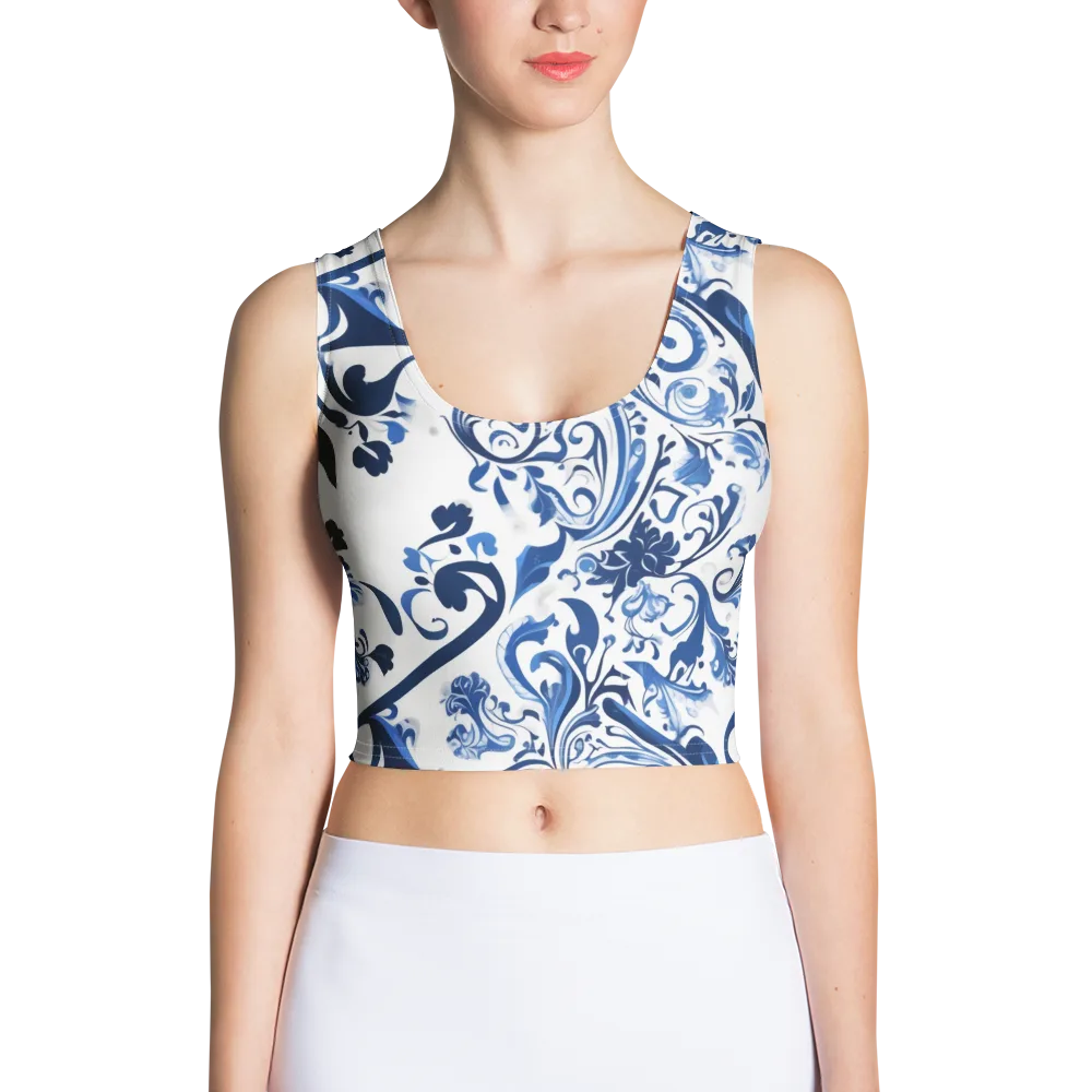 Blue Porcelain Dance on Crop Top — Front