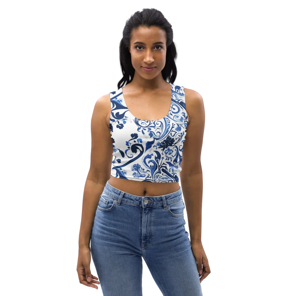Blue Porcelain Dance on Crop Top — Front