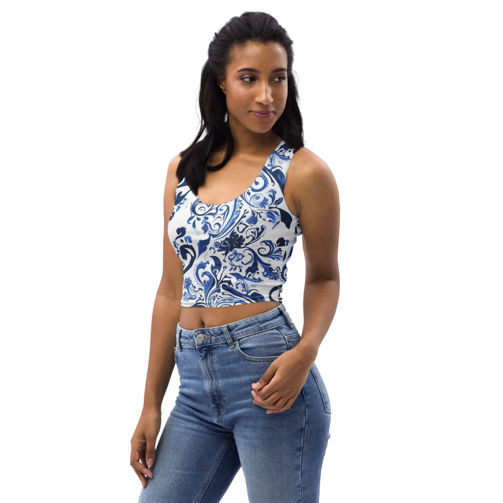 Blue Porcelain Dance on Crop Top — Left Front