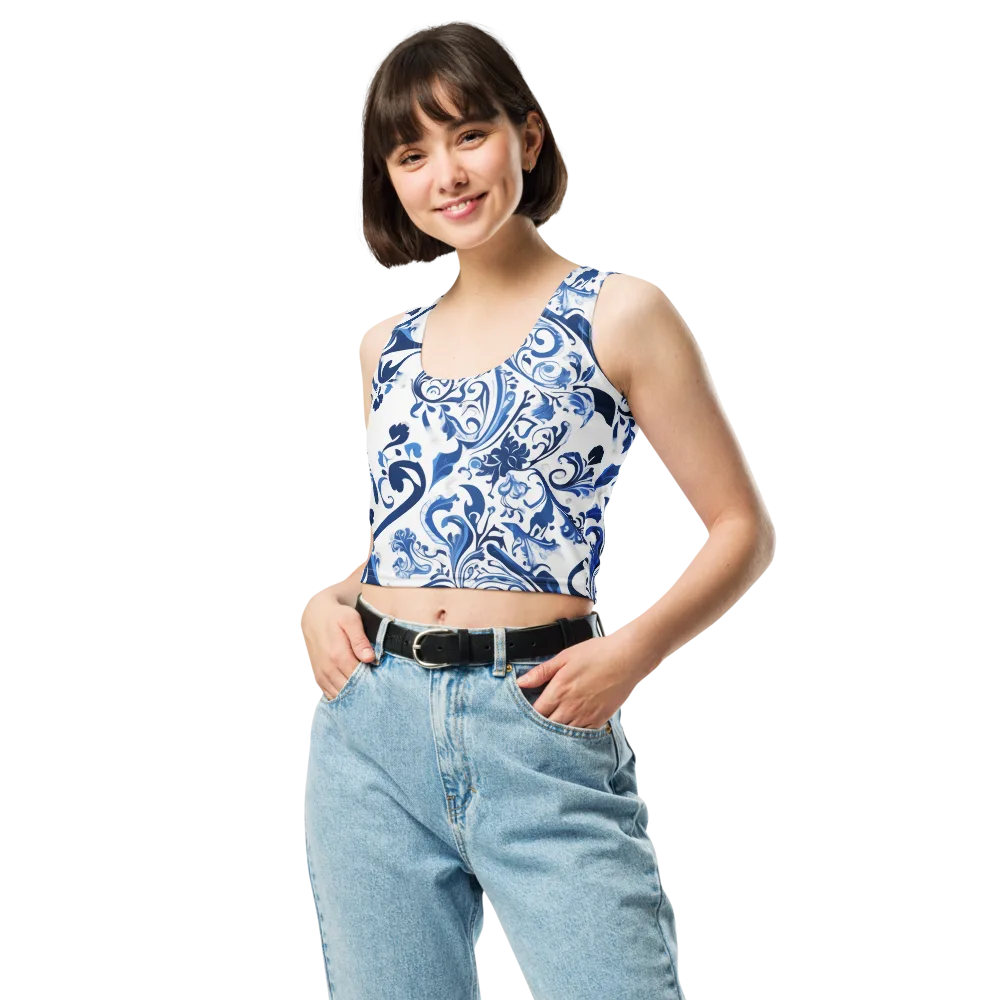 Blue Porcelain Dance on Crop Top — Front