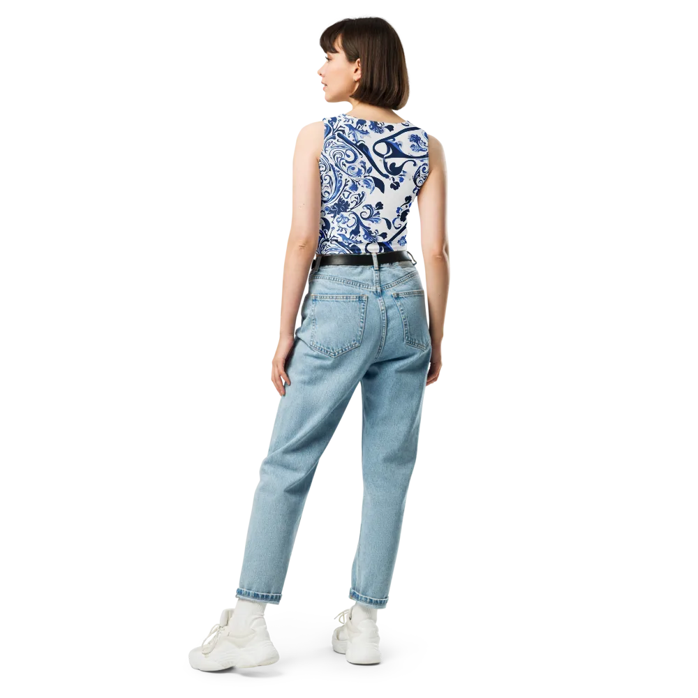 Blue Porcelain Dance on Crop Top — Back