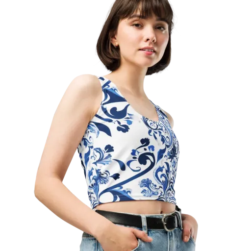 Blue Porcelain Dance on a Crop Top