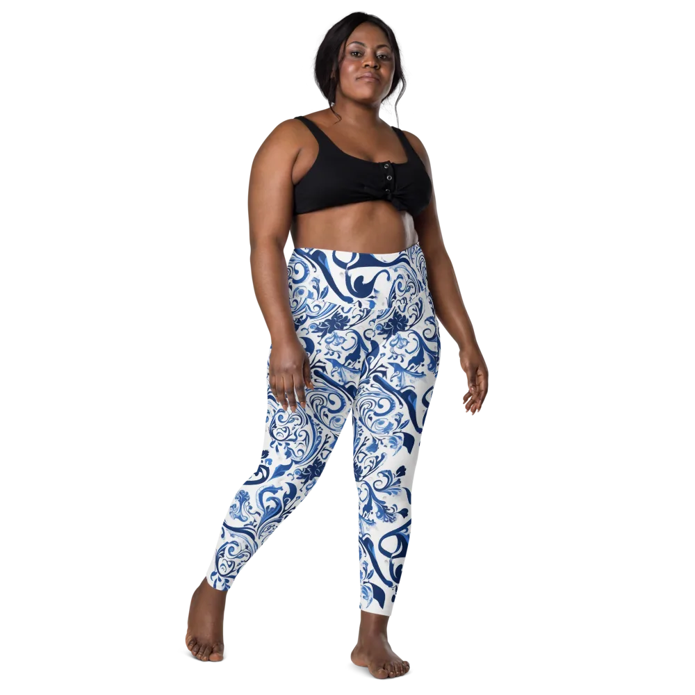 Blue Porcelain Dance on Leggings with Pockets — Front