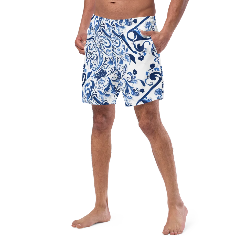 Blue Porcelain Dance on Swim Trunks — Left Front