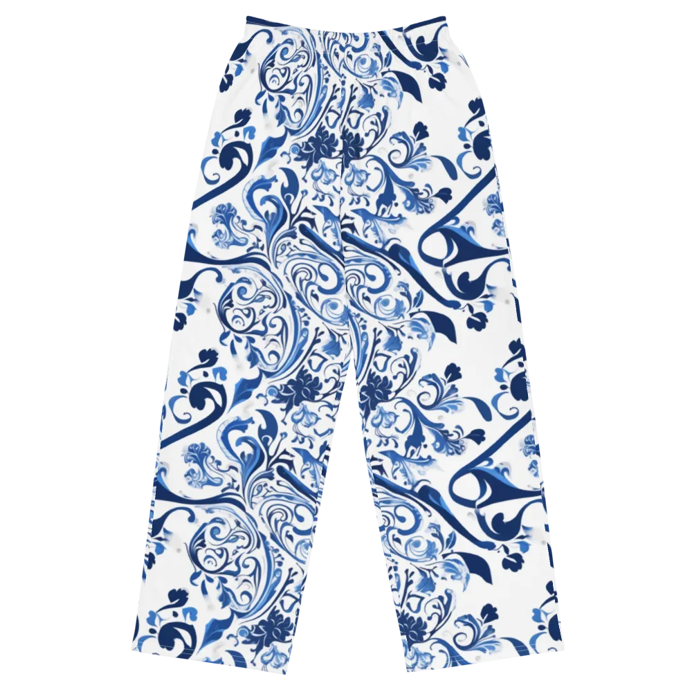 Blue Porcelain Dance on Wide-Leg Pants — Front