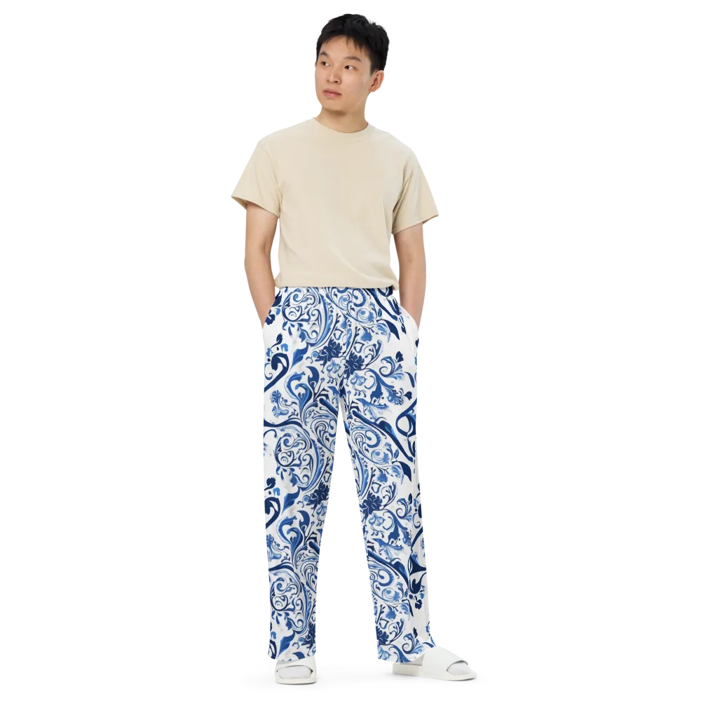 Blue Porcelain Dance on Wide-Leg Pants — Front