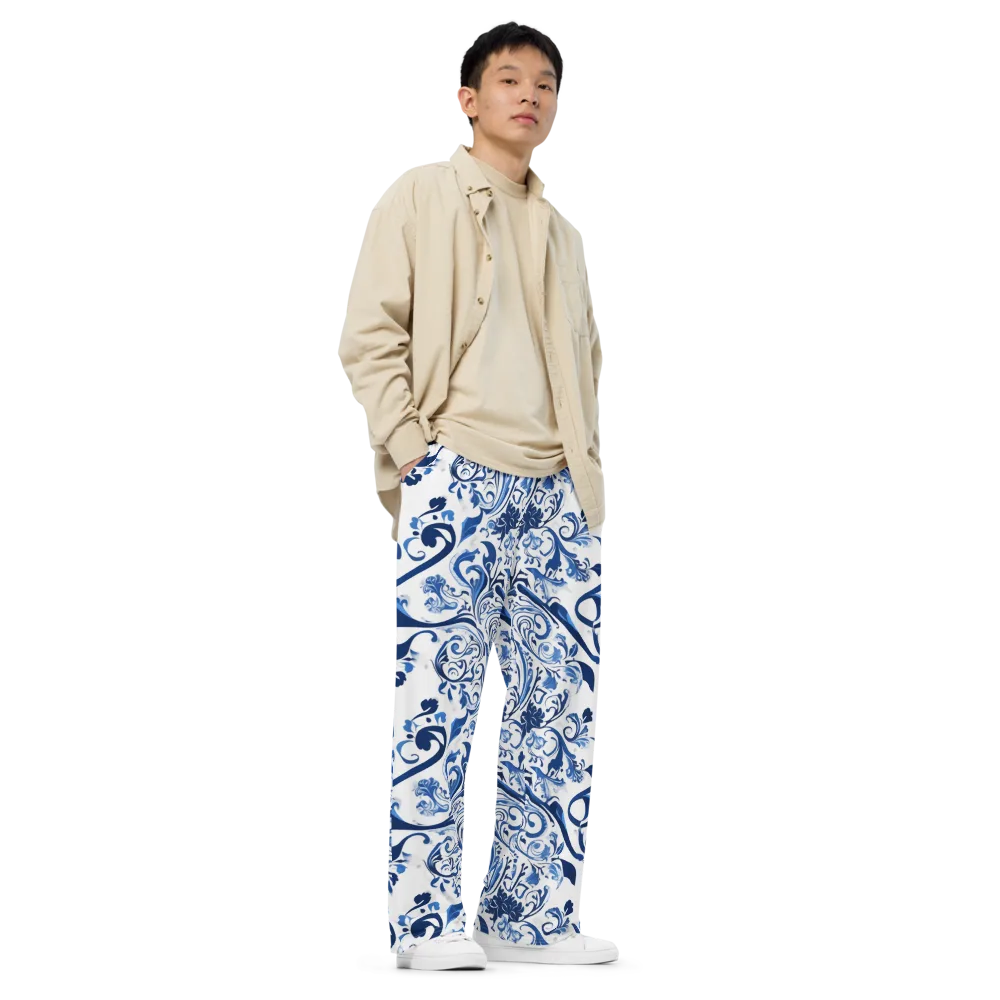 Blue Porcelain Dance on Wide-Leg Pants — Right Front