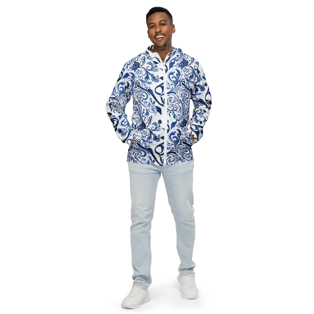 Blue Porcelain Dance on Men's Windbreaker — Front
