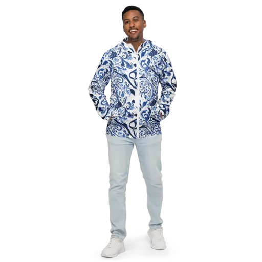Blue Porcelain Dance on a Men's Windbreaker
