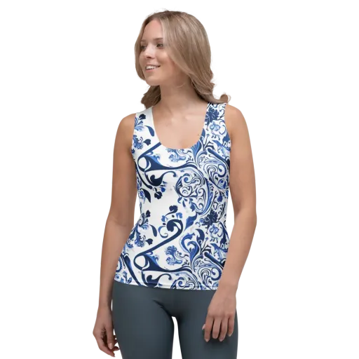Blue Porcelain Dance on a Women's Tank Top