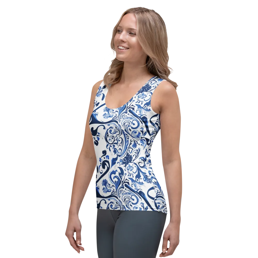 Blue Porcelain Dance on Women's Tank Top — Left Front