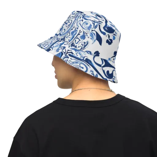 Blue Porcelain Dance on a Reversible Bucket Hat