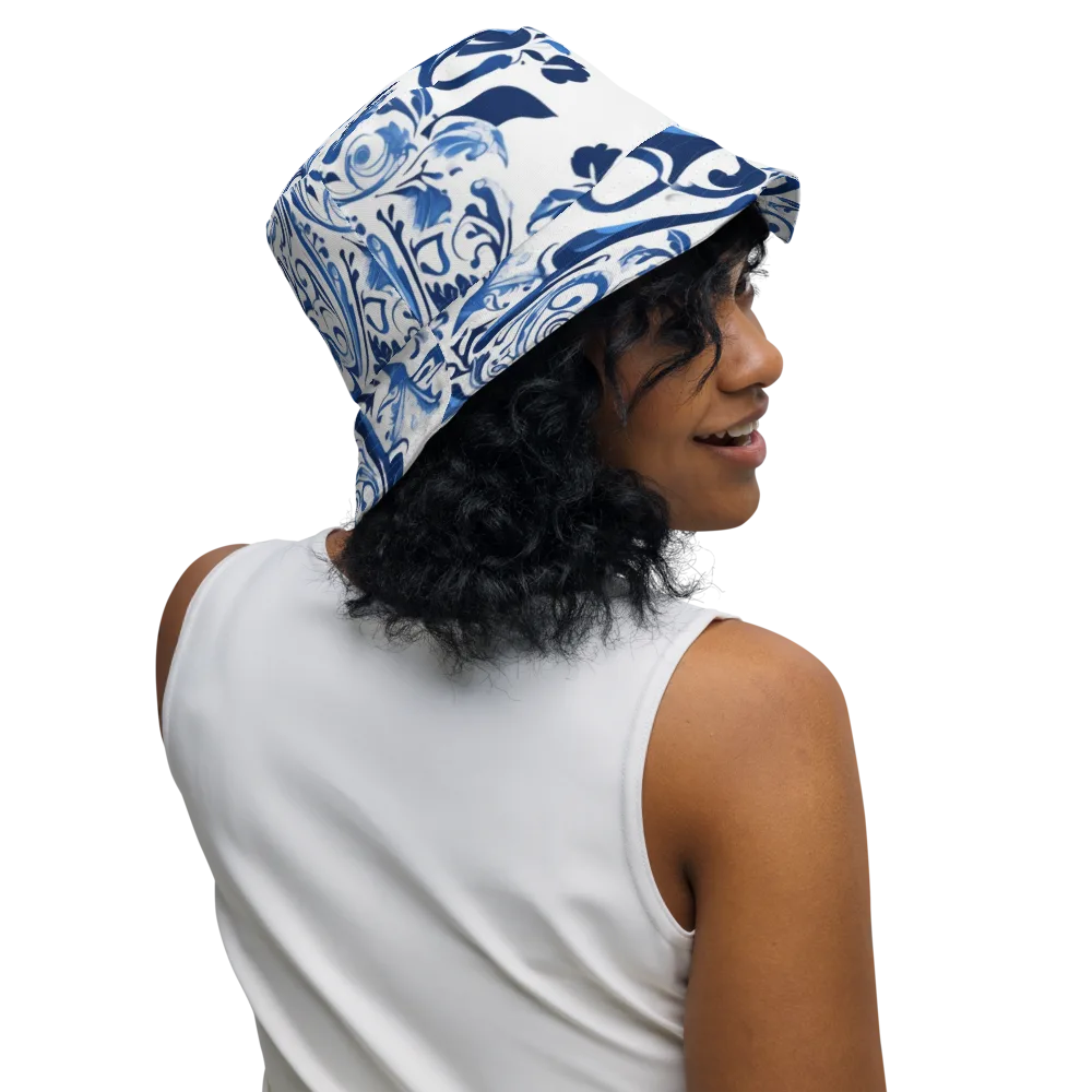 Blue Porcelain Dance on Reversible Bucket Hat — Right Outside