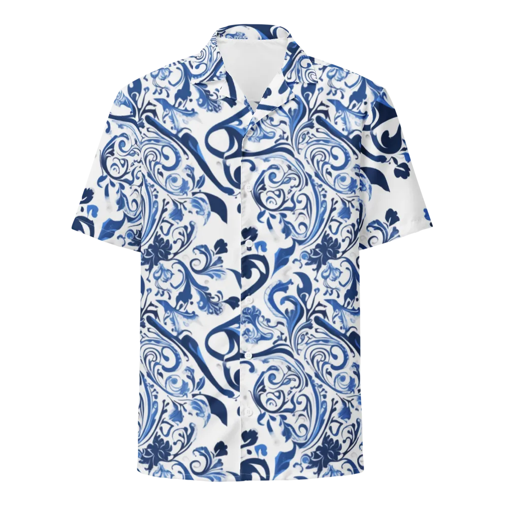 Blue Porcelain Dance on Button Shirt — Front