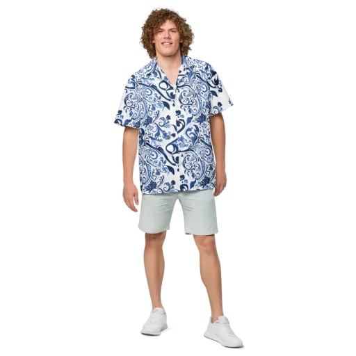 Blue Porcelain Dance on a Button Shirt