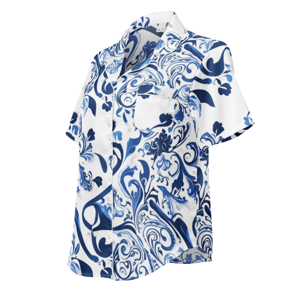 Blue Porcelain Dance on Women's Short Sleeve Pajama Top — Left Front