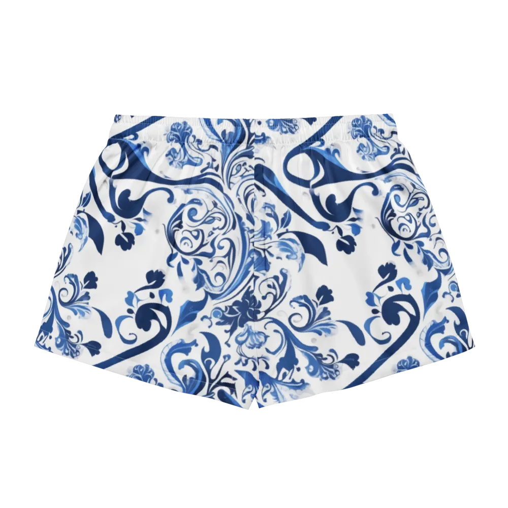 Blue Porcelain Dance on Women's Pajama Shorts — Back