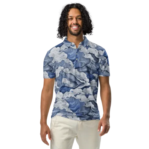 Blue Hour Tide on a Men's Slim Fit Polo Shirt
