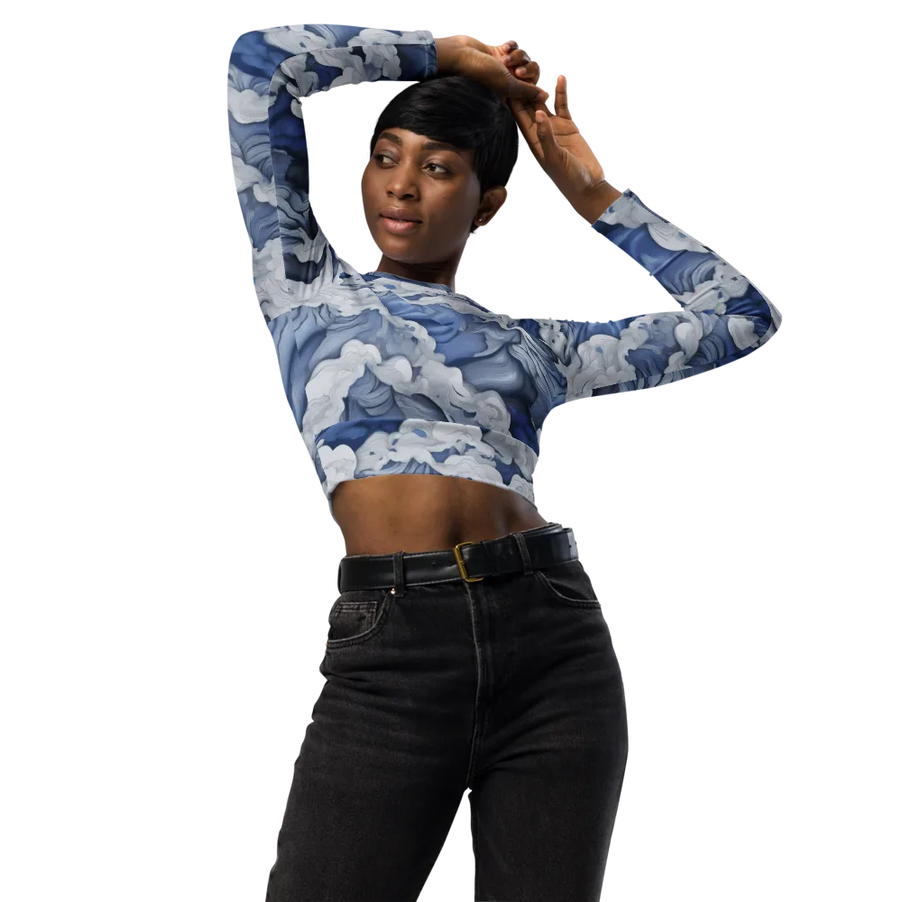 Blue Hour Tide on Long Sleeve Crop Top — Front