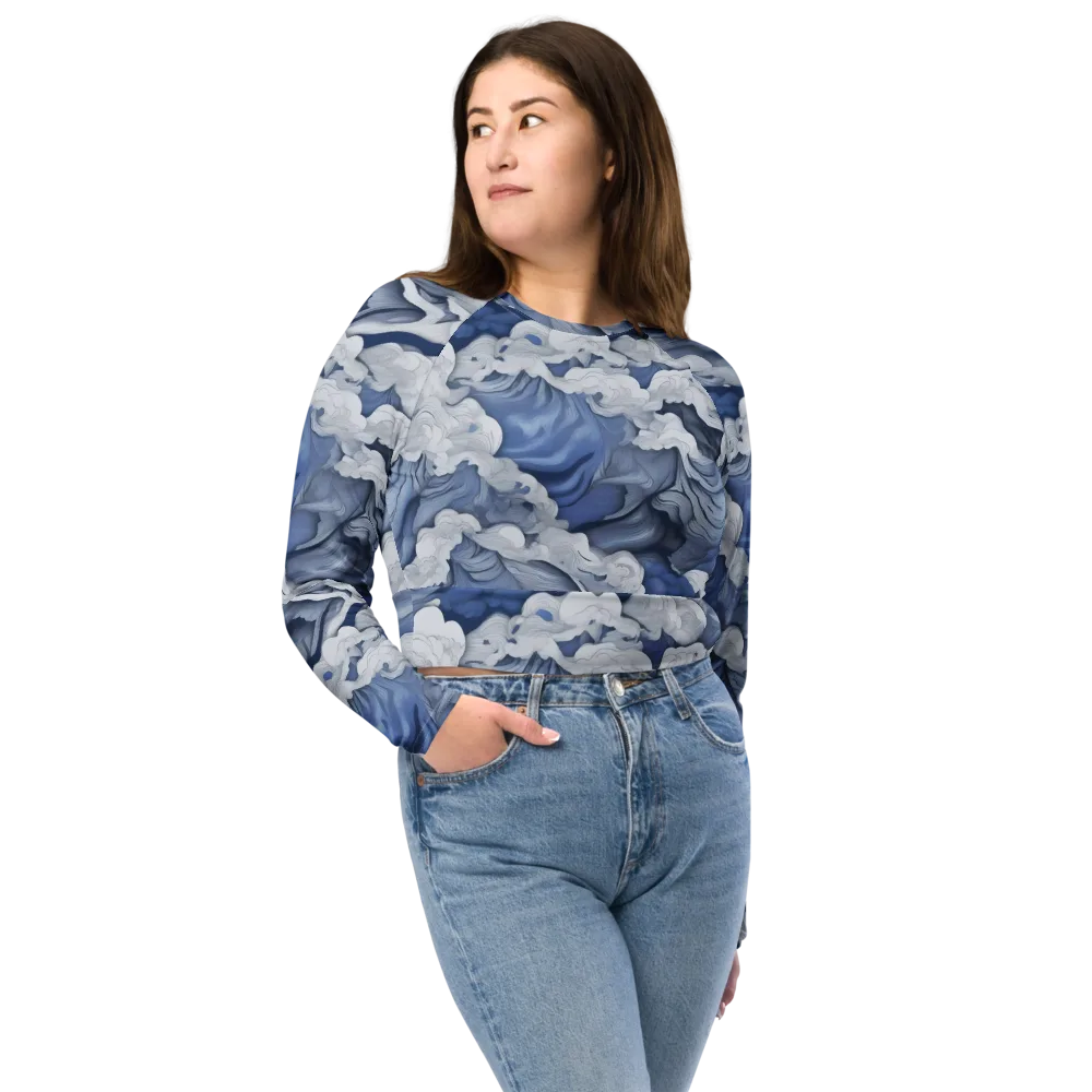 Blue Hour Tide on Long Sleeve Crop Top — Front