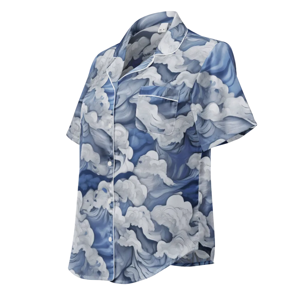Blue Hour Tide on Women's Short Sleeve Pajama Top — Left Front
