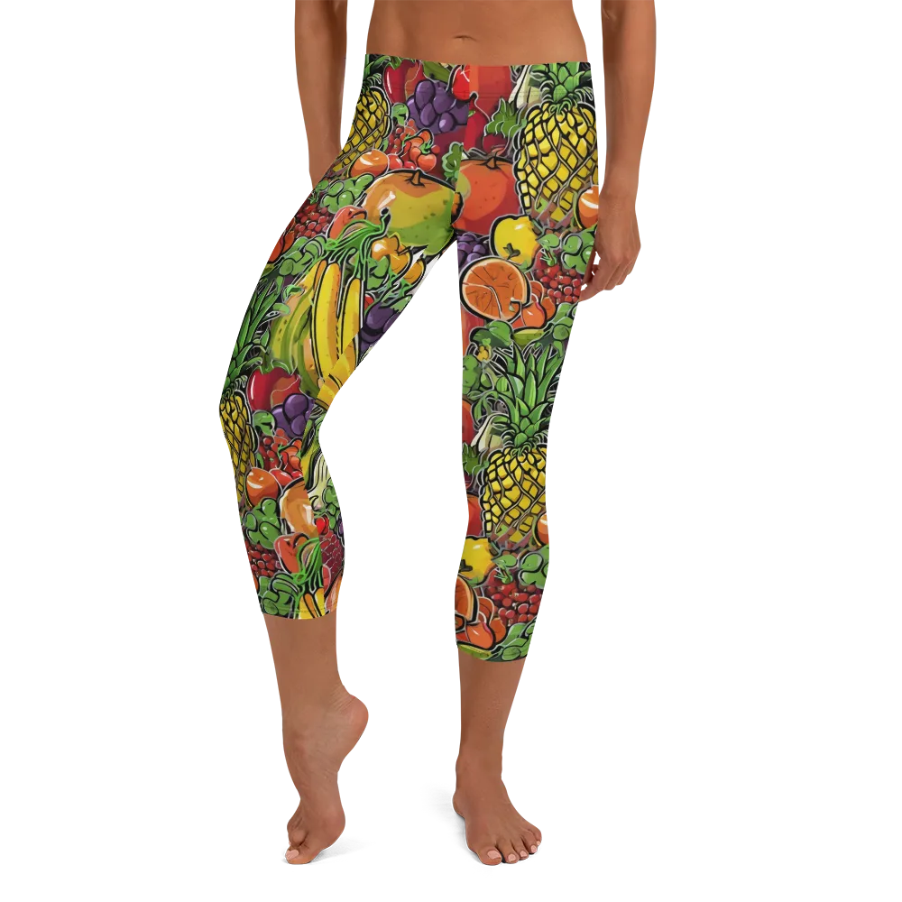 Tropical Market on Capri Leggings — Front