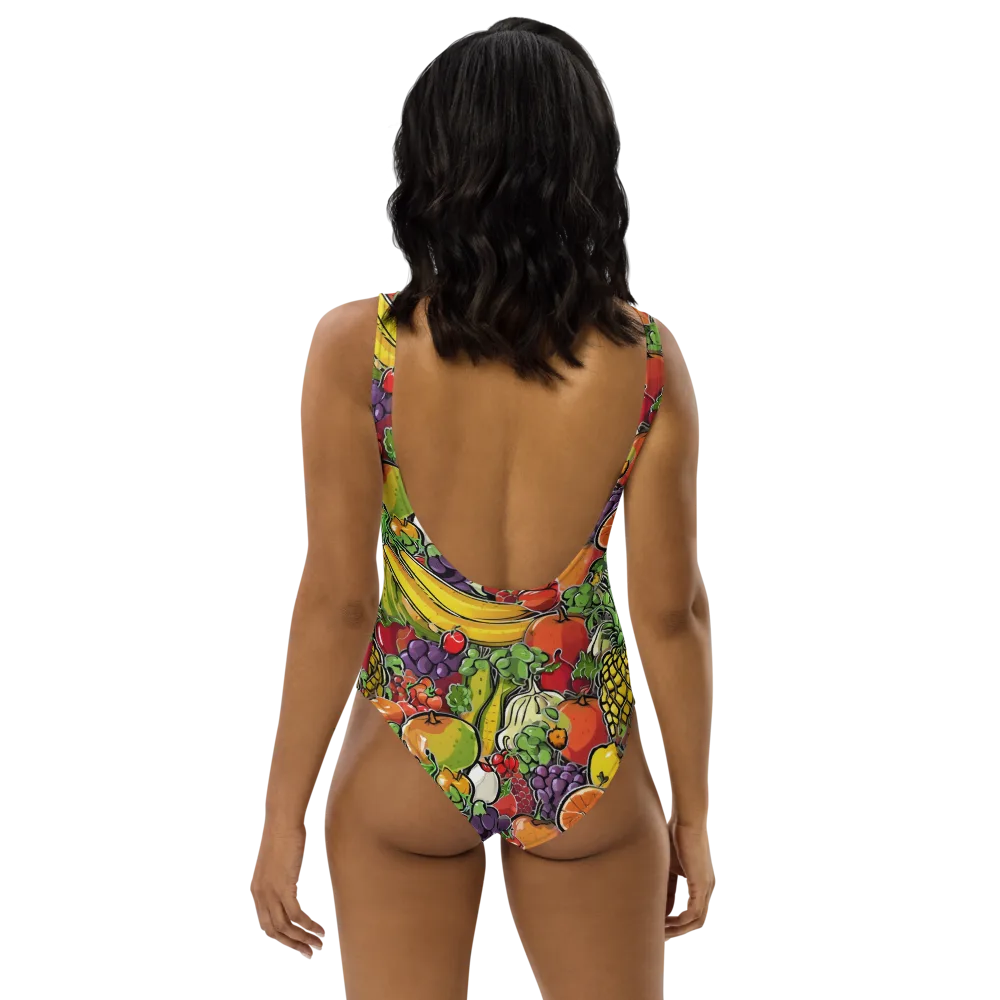 Tropical Market on One-Piece Swimsuit — Back