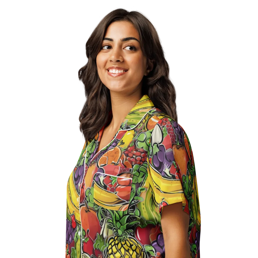Tropical Market on Women's Short Sleeve Pajama Top — Left Front