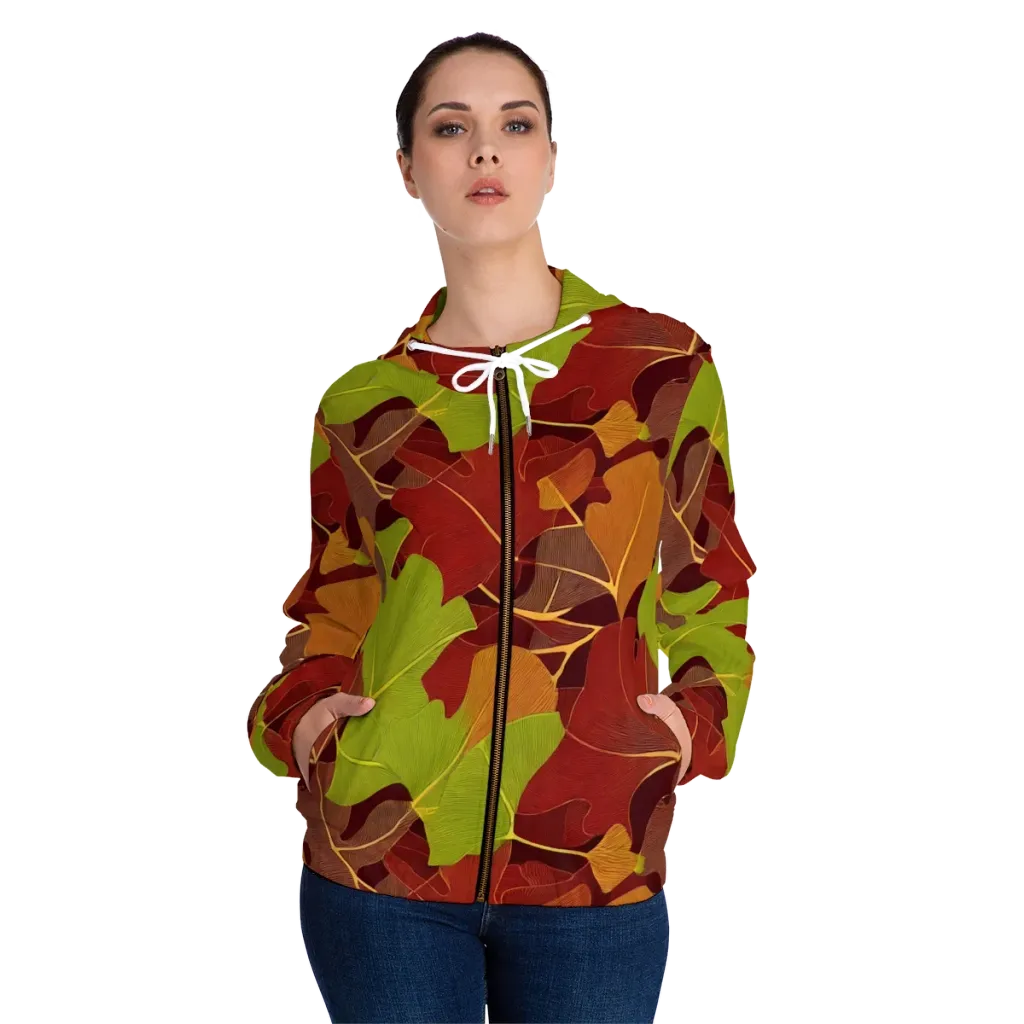 Ginkgo Grove on Women's Full-Zip Hoodie — Front On Person