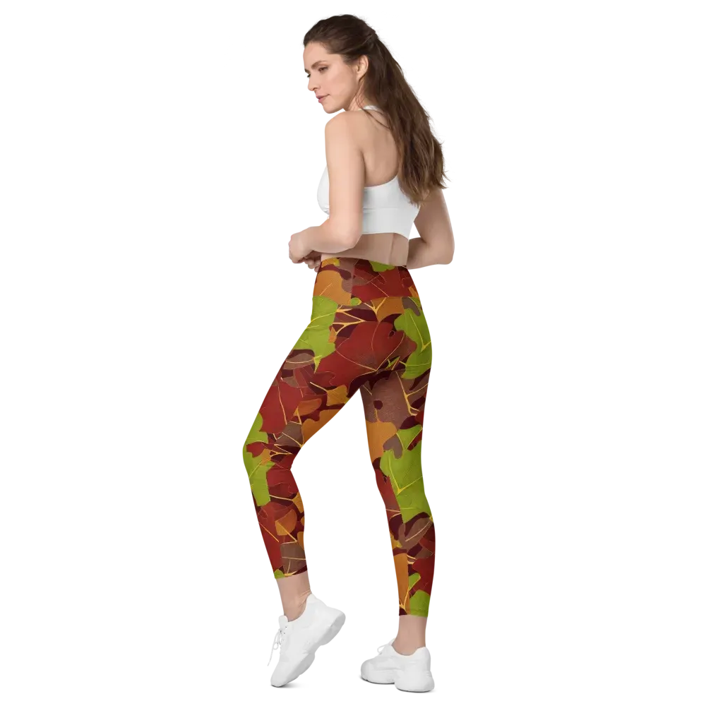 Ginkgo Grove on Leggings with Pockets — Left Back