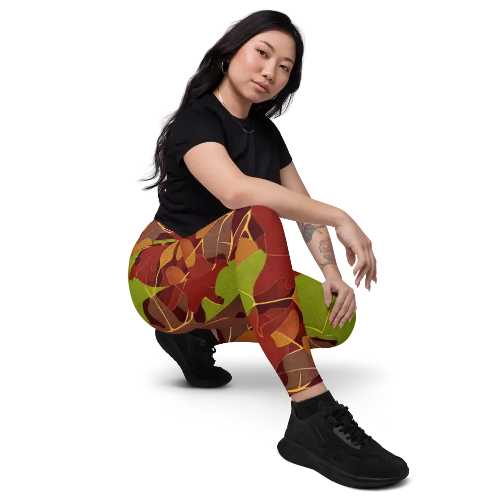Ginkgo Grove on Leggings with Pockets — Right Front
