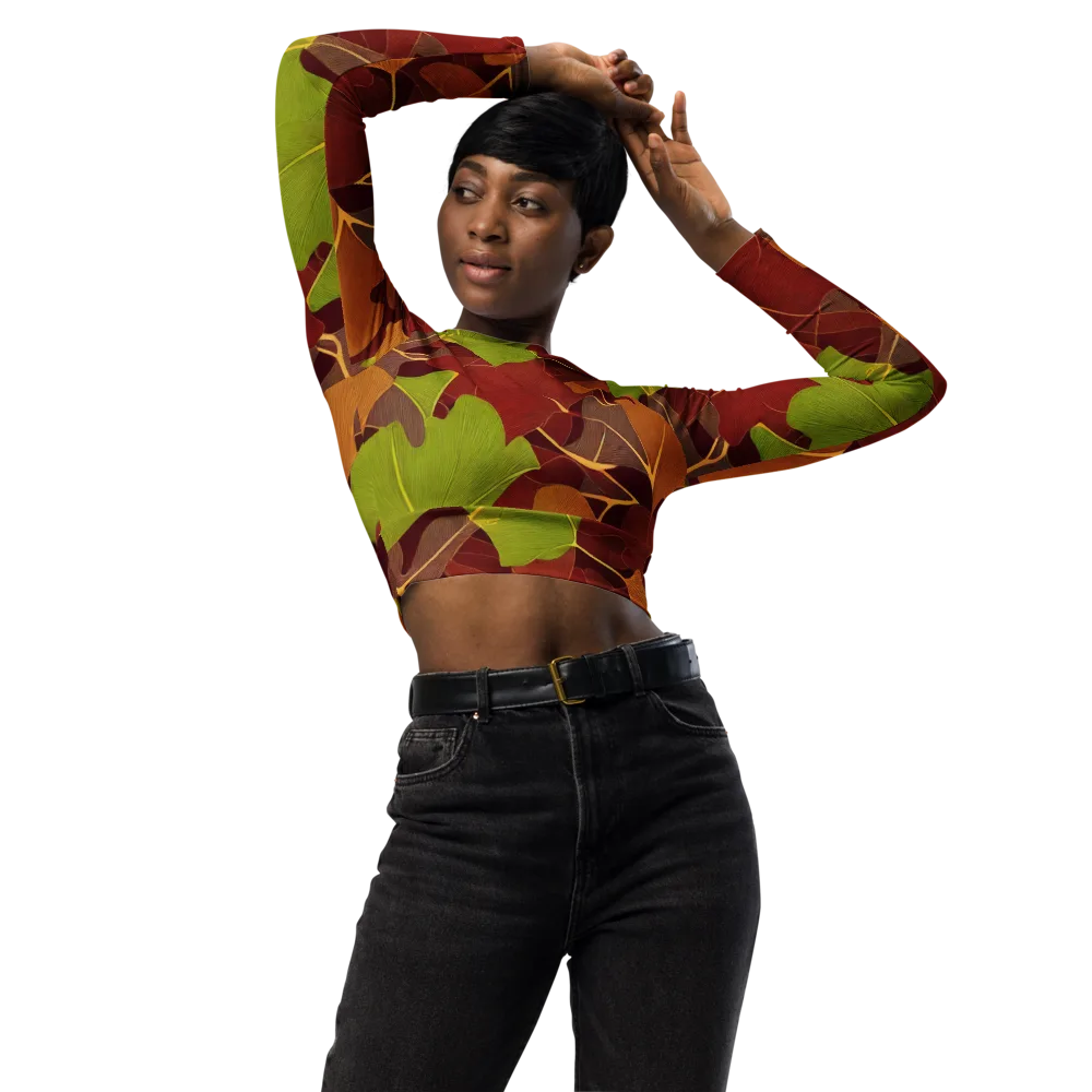 Ginkgo Grove on Long Sleeve Crop Top — Front