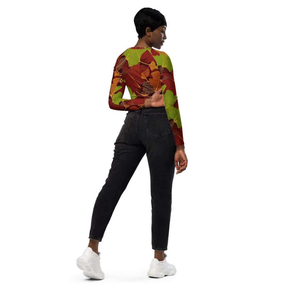 Ginkgo Grove on Long Sleeve Crop Top — Right Back