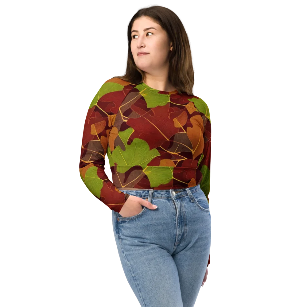 Ginkgo Grove on Long Sleeve Crop Top — Front