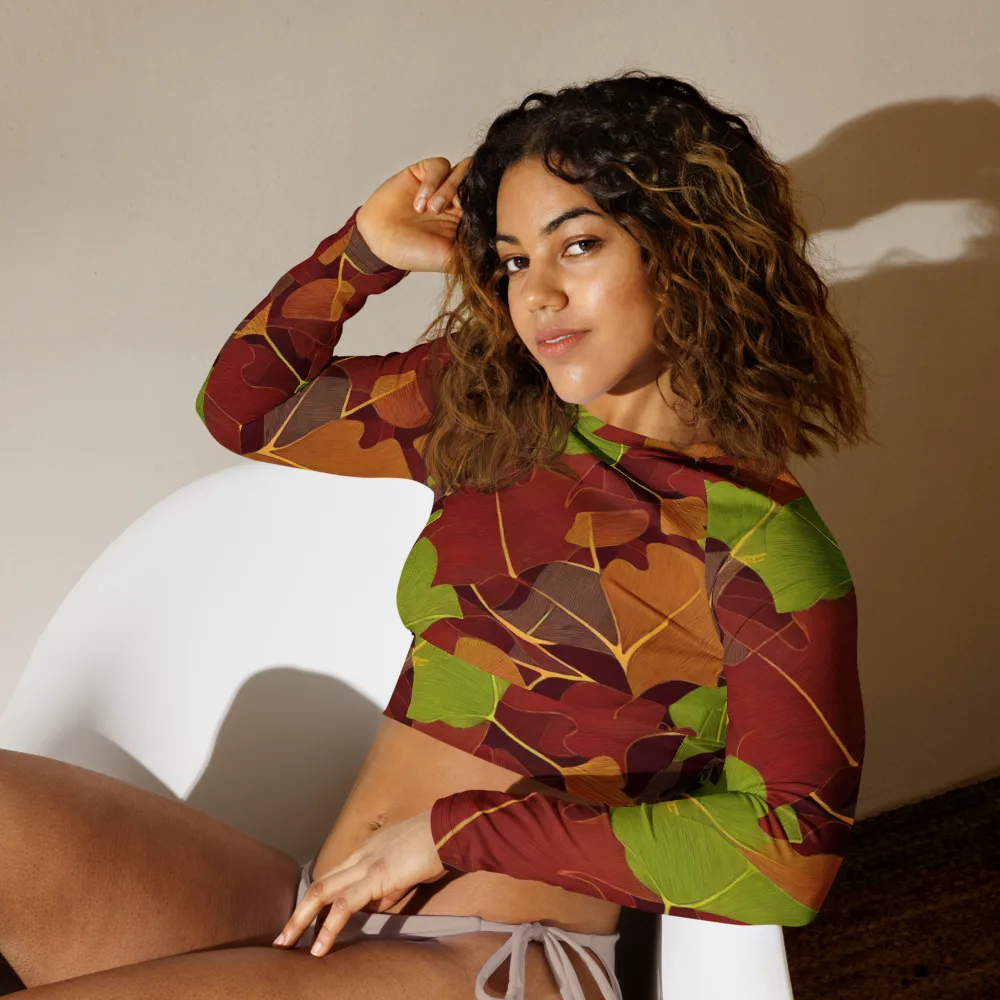 Ginkgo Grove on Long Sleeve Crop Top — Left Front