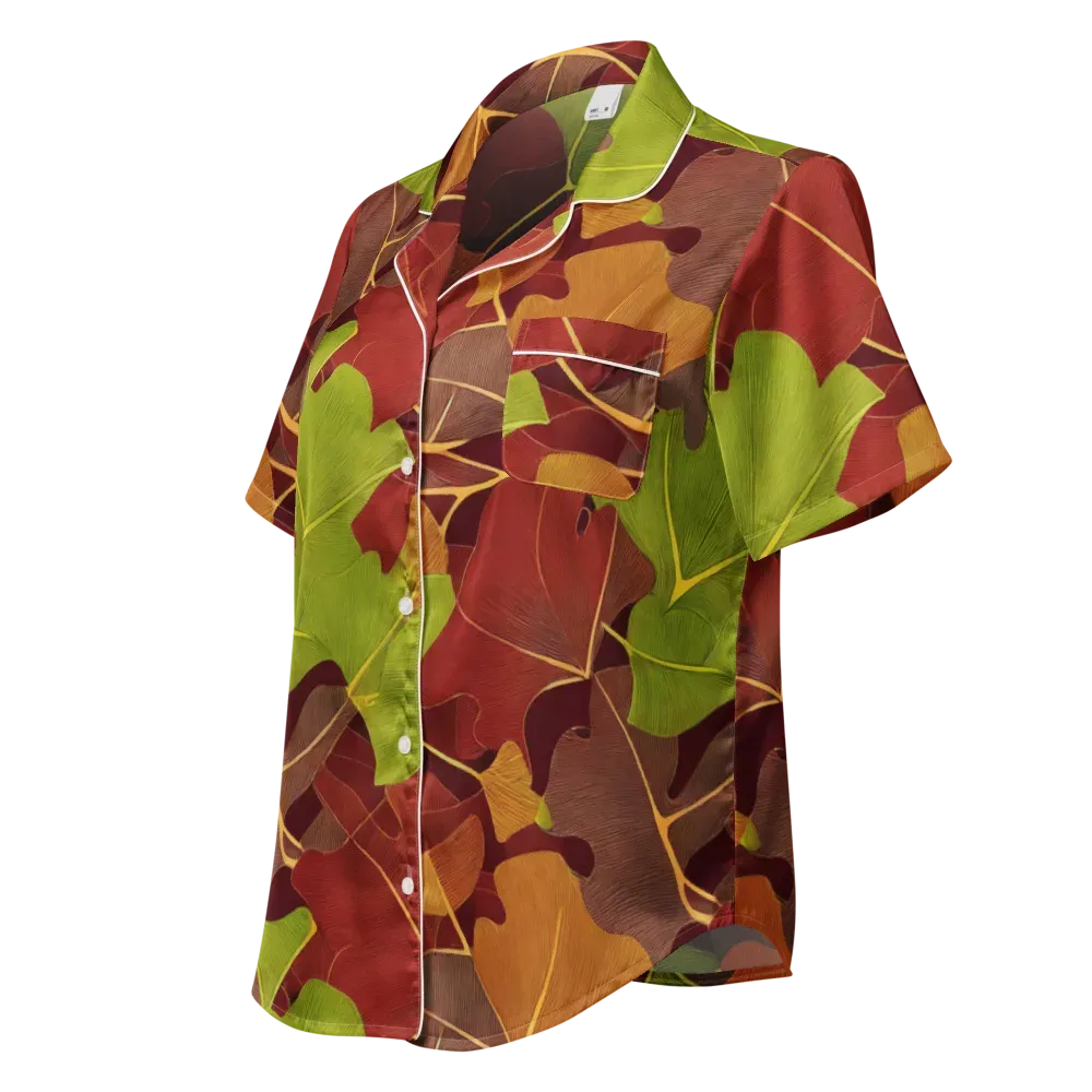 Ginkgo Grove on Women's Short Sleeve Pajama Top — Left Front