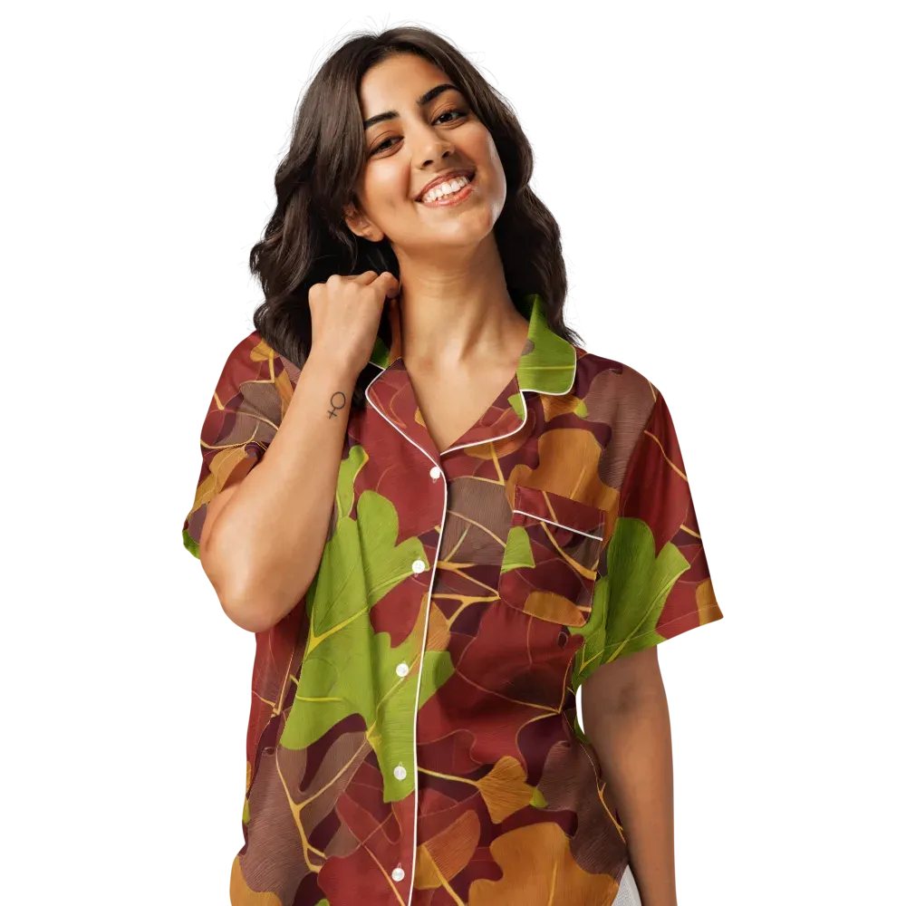 Ginkgo Grove on Women's Short Sleeve Pajama Top — Front