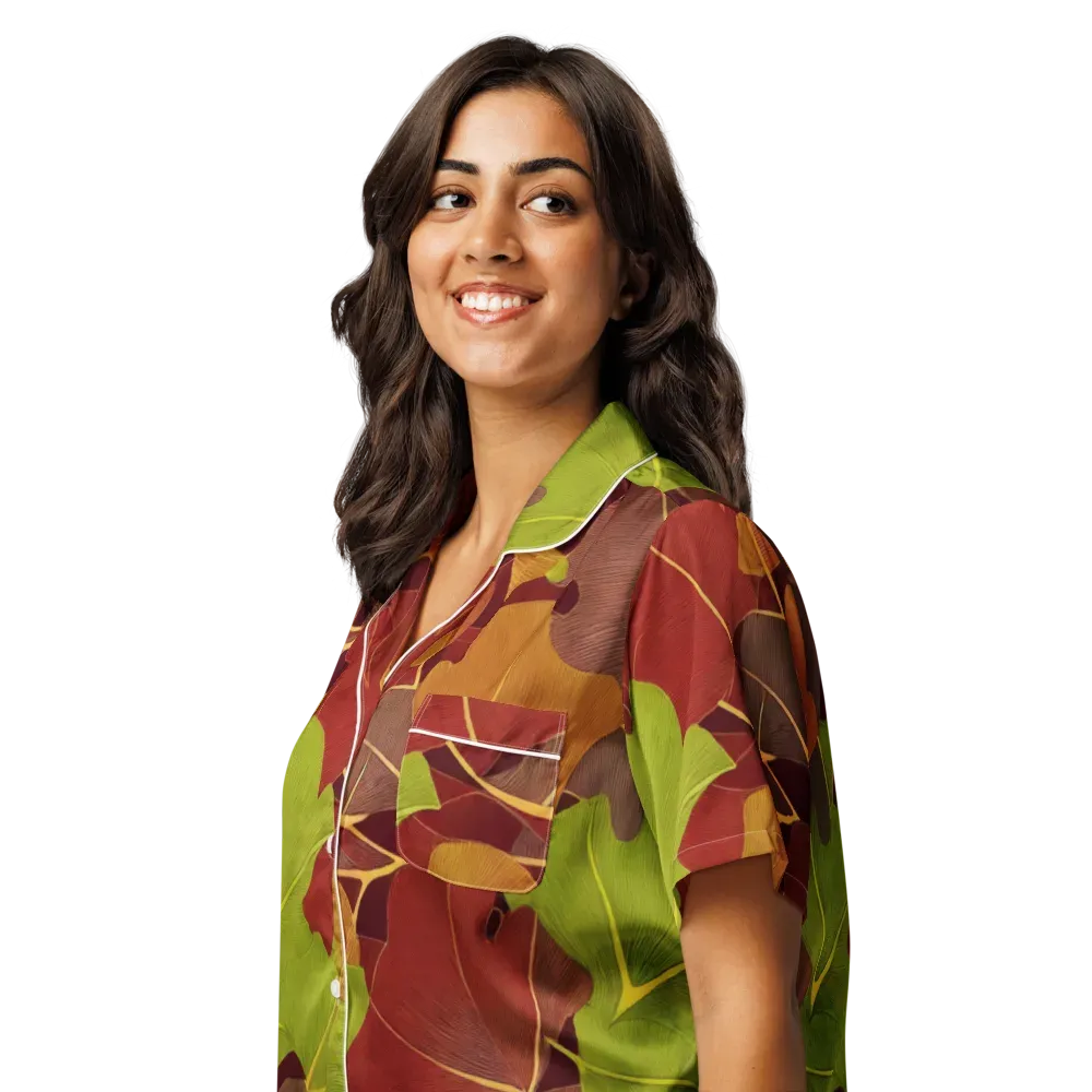 Ginkgo Grove on Women's Short Sleeve Pajama Top — Left Front