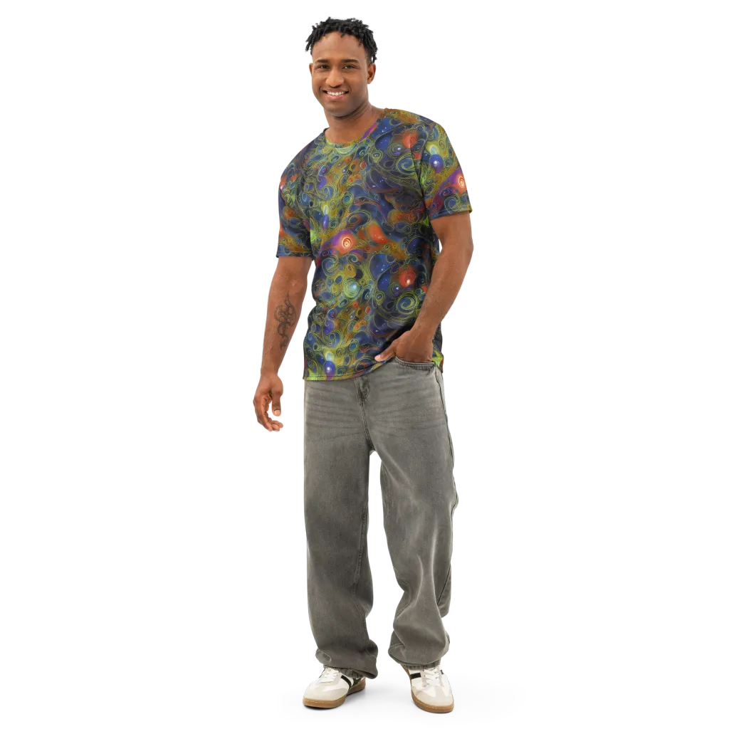Nebula Marbling on Men's Cotton Crew Neck T-Shirt — Front
