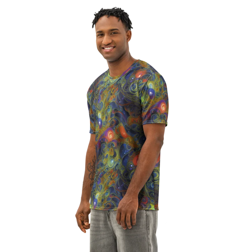 Nebula Marbling on Men's Cotton Crew Neck T-Shirt — Left Front