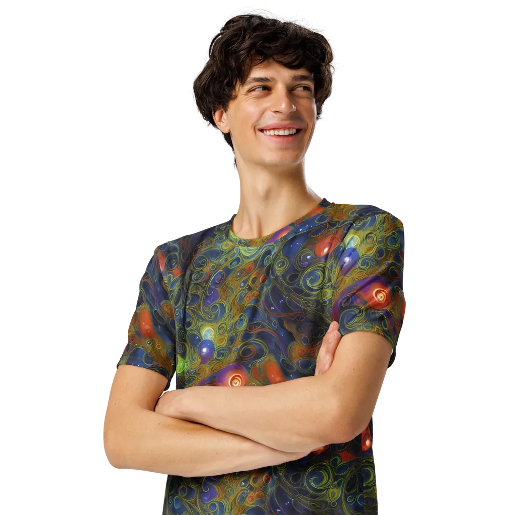 Nebula Marbling on Men's Crew Neck T-Shirt — Left Front