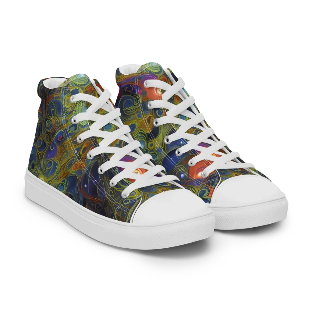 Nebula Marbling on Men's High Top Canvas Shoes — Right Front