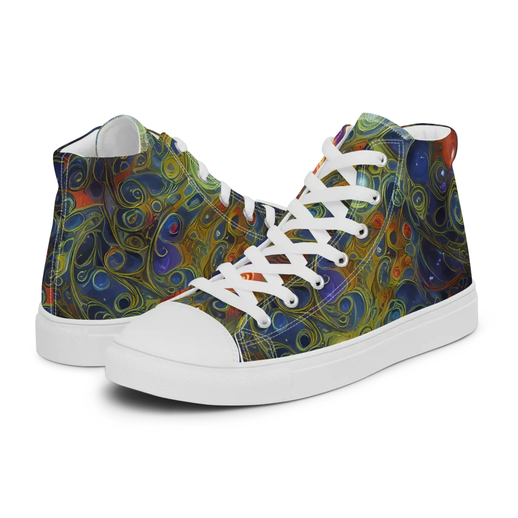 Nebula Marbling on Men's High Top Canvas Shoes — Left
