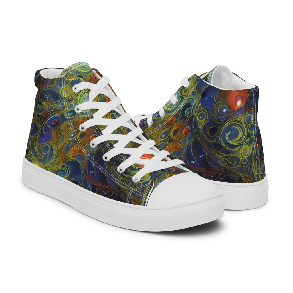 Nebula Marbling on Men's High Top Canvas Shoes — Right