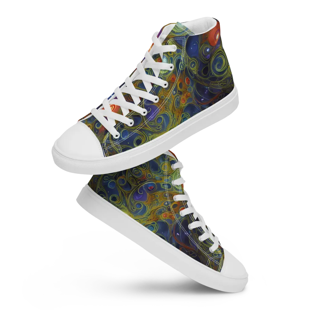 Nebula Marbling on Men's High Top Canvas Shoes — Front