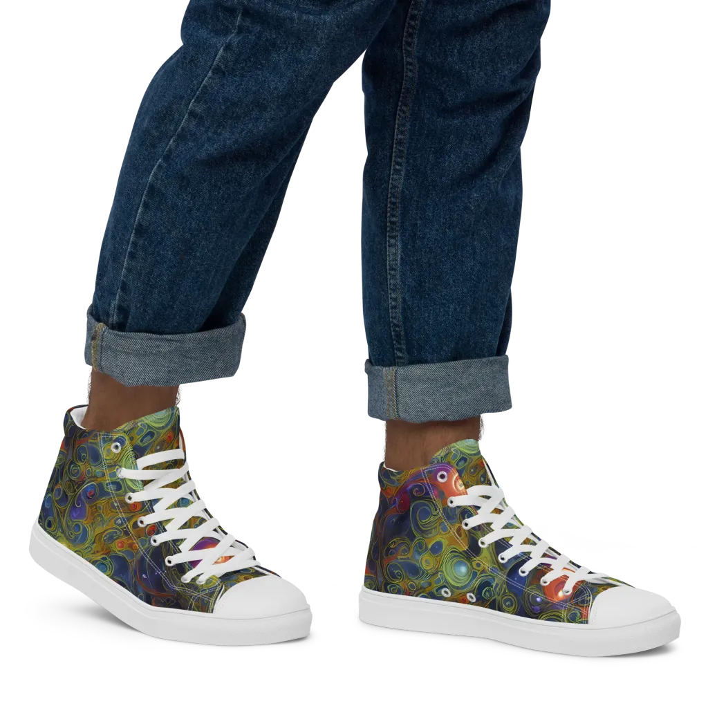 Nebula Marbling on Men's High Top Canvas Shoes — Right