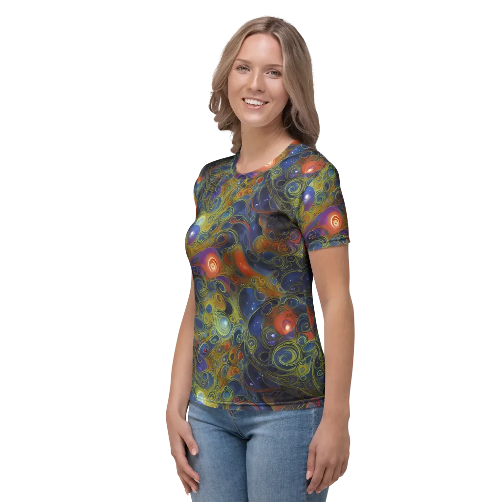 Nebula Marbling on Women's Crew Neck T-Shirt — Left